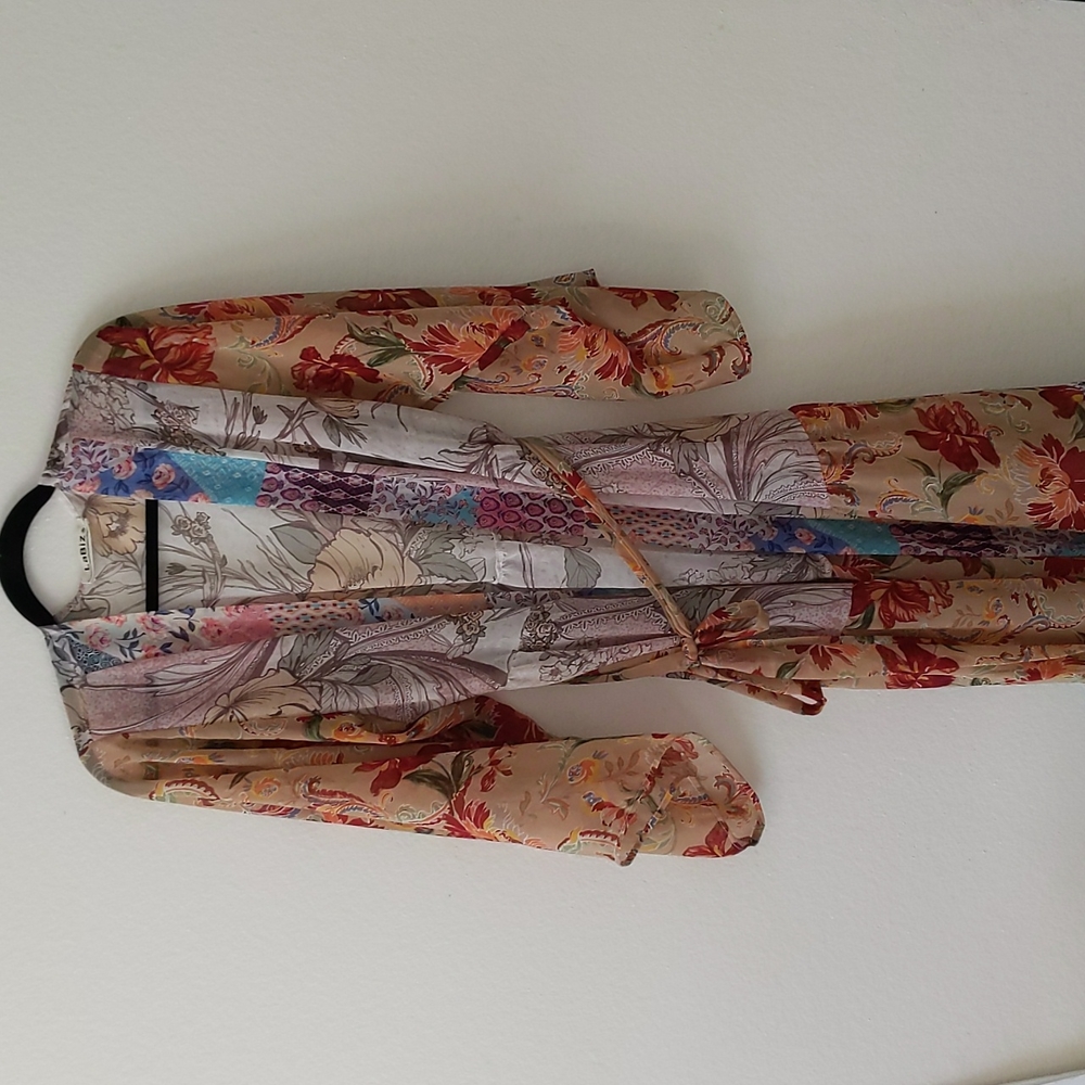Women's full length floral patch kimono robe